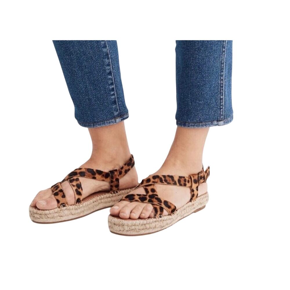 Madewell The Malia Leopard Print Espadrille Calf Hair Sandal Size 7.5